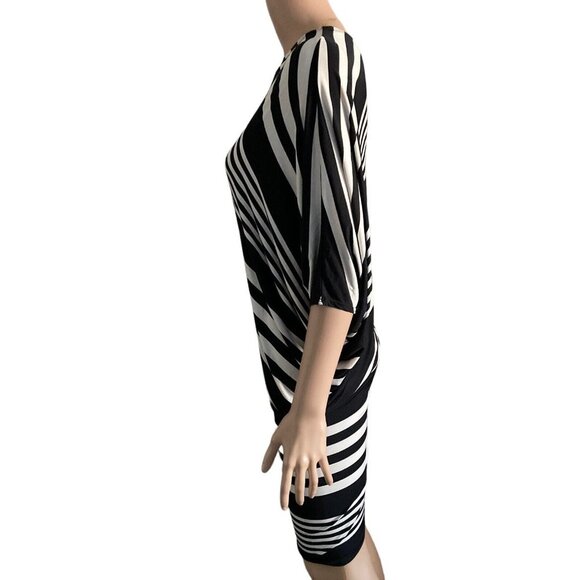 Voxx Dress Womens Small Black White Striped Bodycon Stretch Off Shoulder - Picture 6 of 12